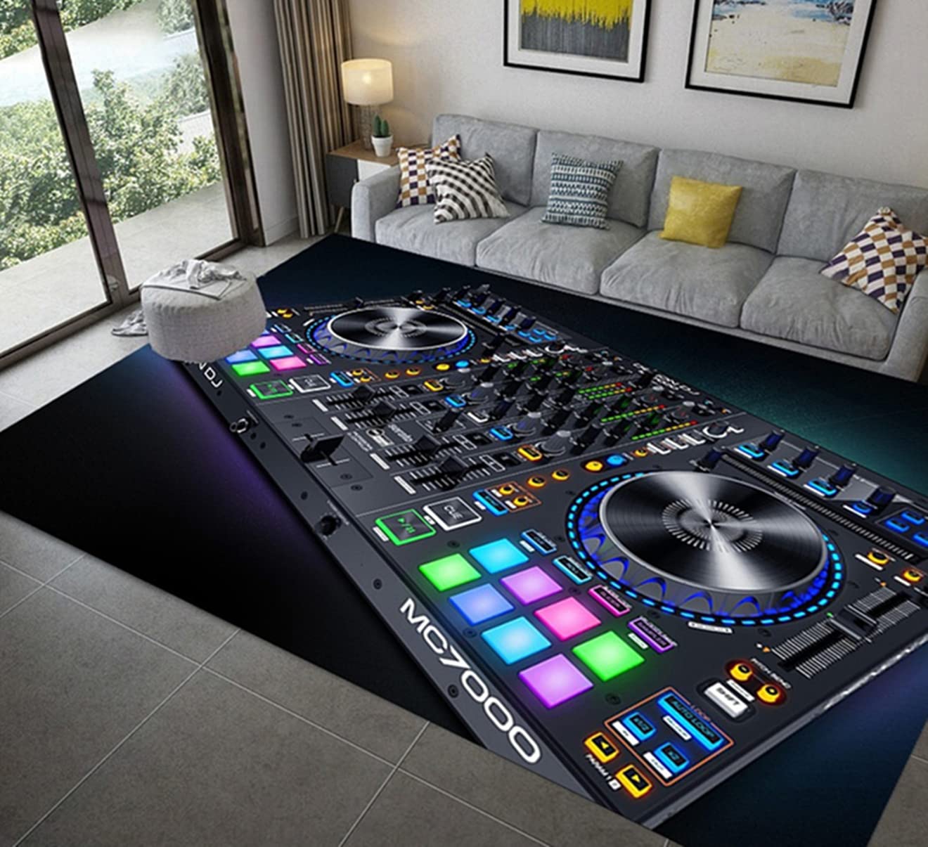 Tappeto Soggiorno Camera da Letto Cucina Creativo DJ Musica Tappeto Nero Blu CD Musica Tappeto Camera da Letto Maschile Tappeto Decorativo Gaming Rug Runners Tappetino Yoga (Colore 4,160x200 cm)