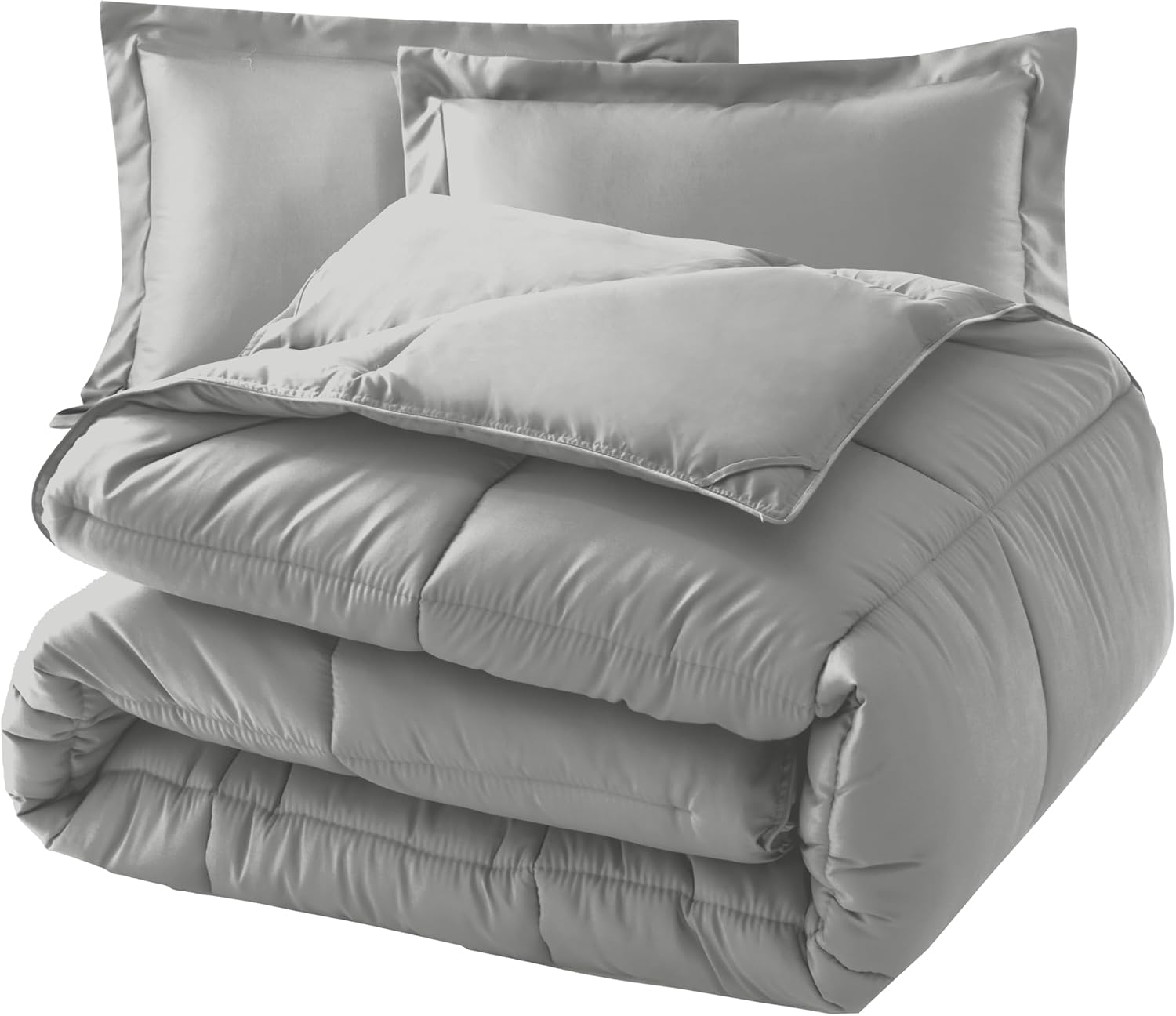 Elegant Comfort 3-Piece Box Stitched Down Alternative Comforter with Shams - Ultra Soft for All Season Duvet Insert with Corner Tabs, Plush Cozy 3PC Comforter Set, Oversize Queen, Silver Gray