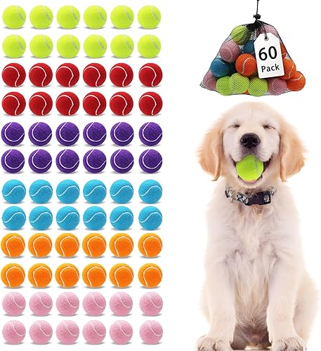 Vista 10 de Magicorange Pelotas de tenis pequeñas, paquete de 20 pelotas de tenis de 2 pulgadas para perros, coloridas y fáciles de atrapar con bolsa de malla