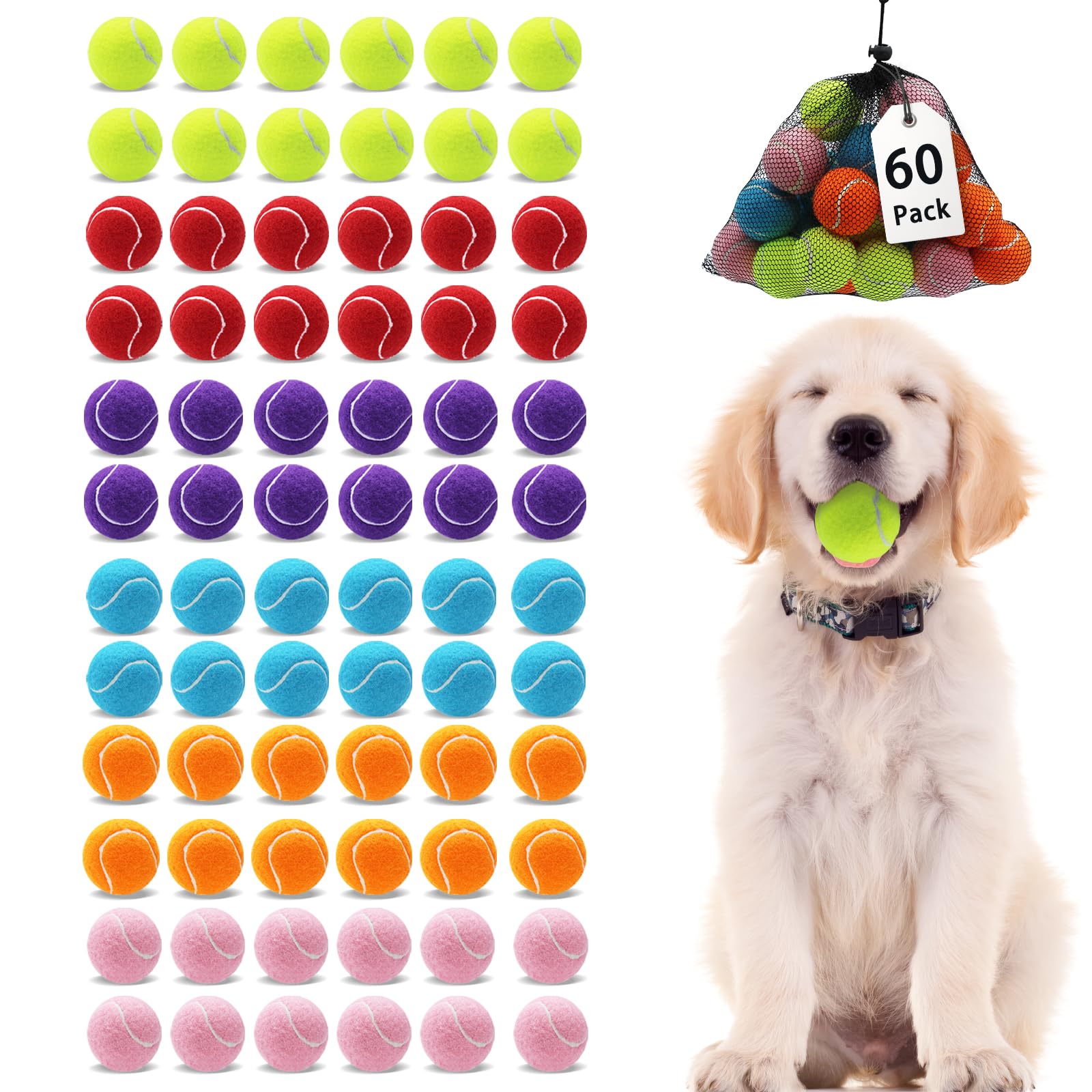 Magicorange Small Tennis Balls, 60 Pack 2 inch Tennis Balls for Dogs, Colorful Easy Catching Pet Dog Playing Ball (Multicolor)
