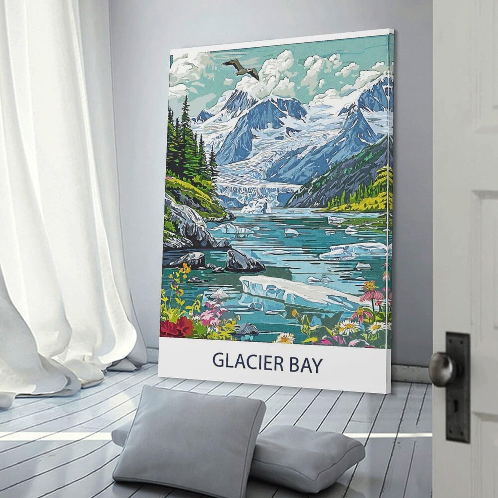 Junmoney Glacier Bay Landscape Hanging Wall Art, 08x12inch(20x30cm), for Home Walls, Creative Rooms Or Shared Spaces, A Flexible Wall Accent for Shared Spaces