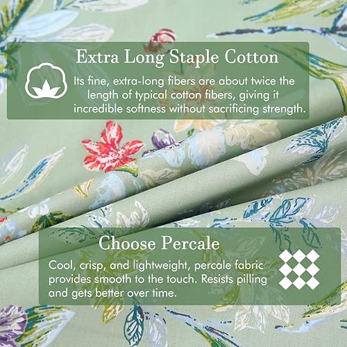 Miniatura 6 de URBONUR Juego de sábanas florales de jardín, 4 piezas, tamaño King, juego de sábanas refrescantes sedosas de algodón egipcio, resistente a las