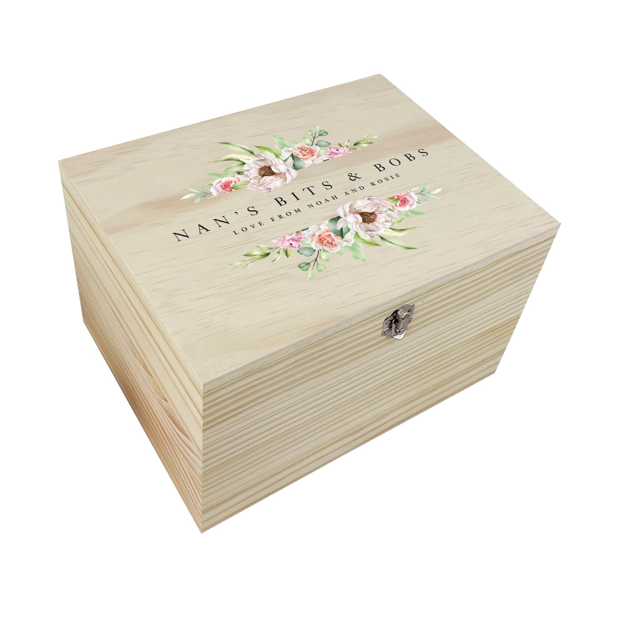 The Lovely Keepsake Company Personalised Any Message Pink Floral Wooden Memory Box | Mother's Day, Anniversary, Birthday Gift for Her | W16cm x D11cm x H9cm
