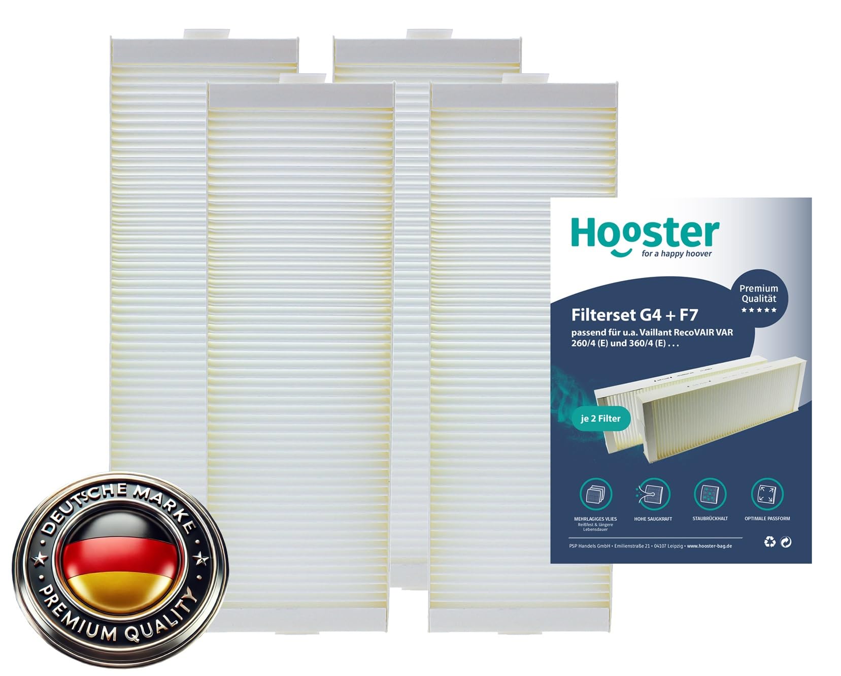 Juego de 2 filtros 2 x G4 + 2 x F7 para Vaillant RecoVAIR VAR 260/4 (E) y 360/4 (E)