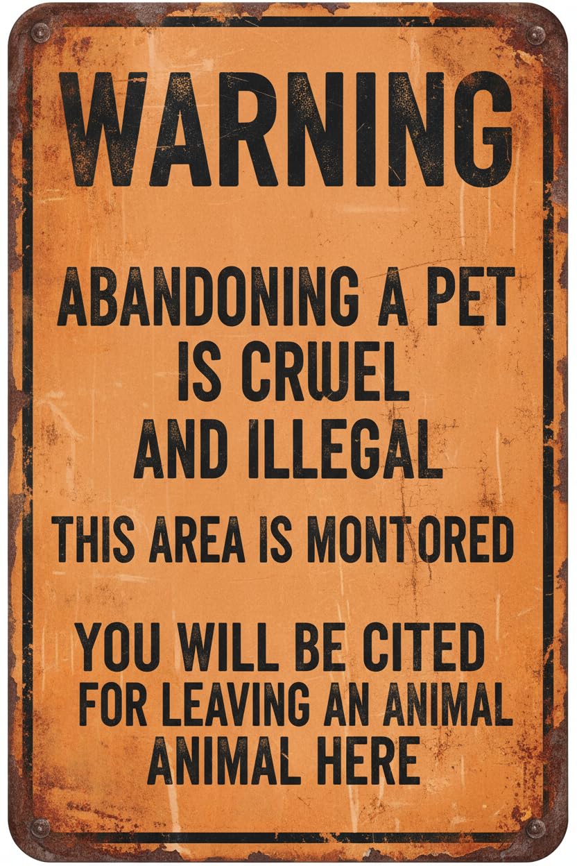 Wall Decor Warning Abandoning A Pet Is Cruel And Illegal Notice Animal Aluminum Sign 8"x12" Vintage Signs Plates Printed