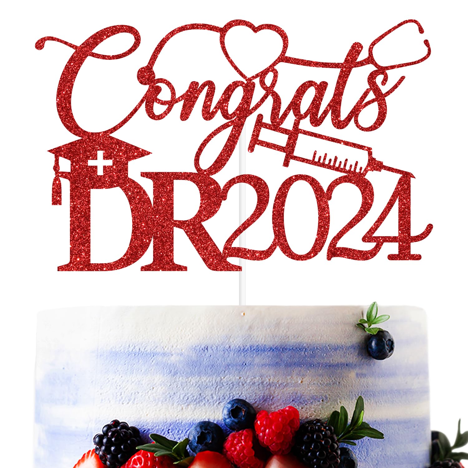 Red Glitter Congrats DR 2024 Cake Topper, Congrats Doctor/Class of 2024/So Prou of You, 2024 DR Graduation Party Decorations Supplies