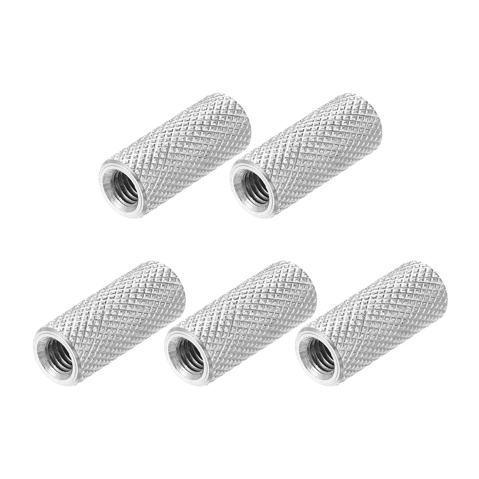 PATIKIL M5 Round Connector Nuts, 5 Pcs 0.31"OD x 0.79"H 304 Stainless Steel Round Knurled Thumb Coupling Nut Sleeve Threaded Rod Bar Stud Tube Hardware Fastener for Camera Lamp Bracket