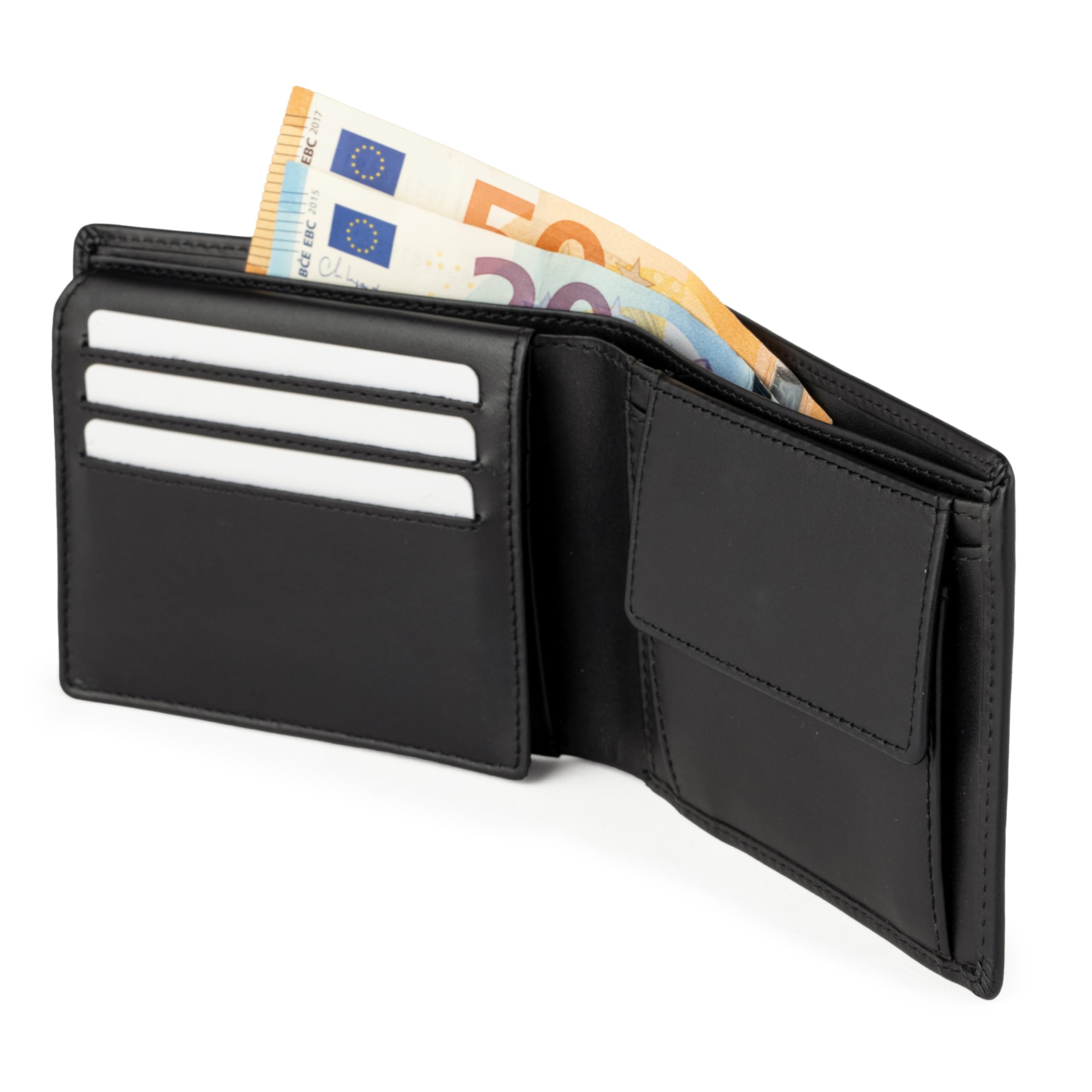 Berliner Bags Peter Cartera de Piel Auténtica Hombre, Monedero, RFID, Caja | Negro Billetera De Cuero 6 Tarjetas 2 Compartimentos Ventana Dni Ficha Carrito Protección Nfc Compacta Elegante Práctica