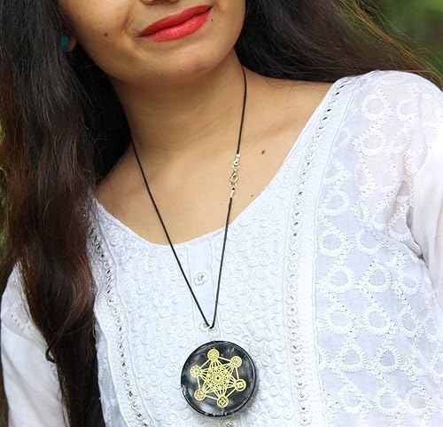 Miniatura 4 de Colgante de turmalina con diseño de chakra de la oruja del cubo de Metatron, redondo, 2.0in aprox. Diafragma de tercera activación de ojo para