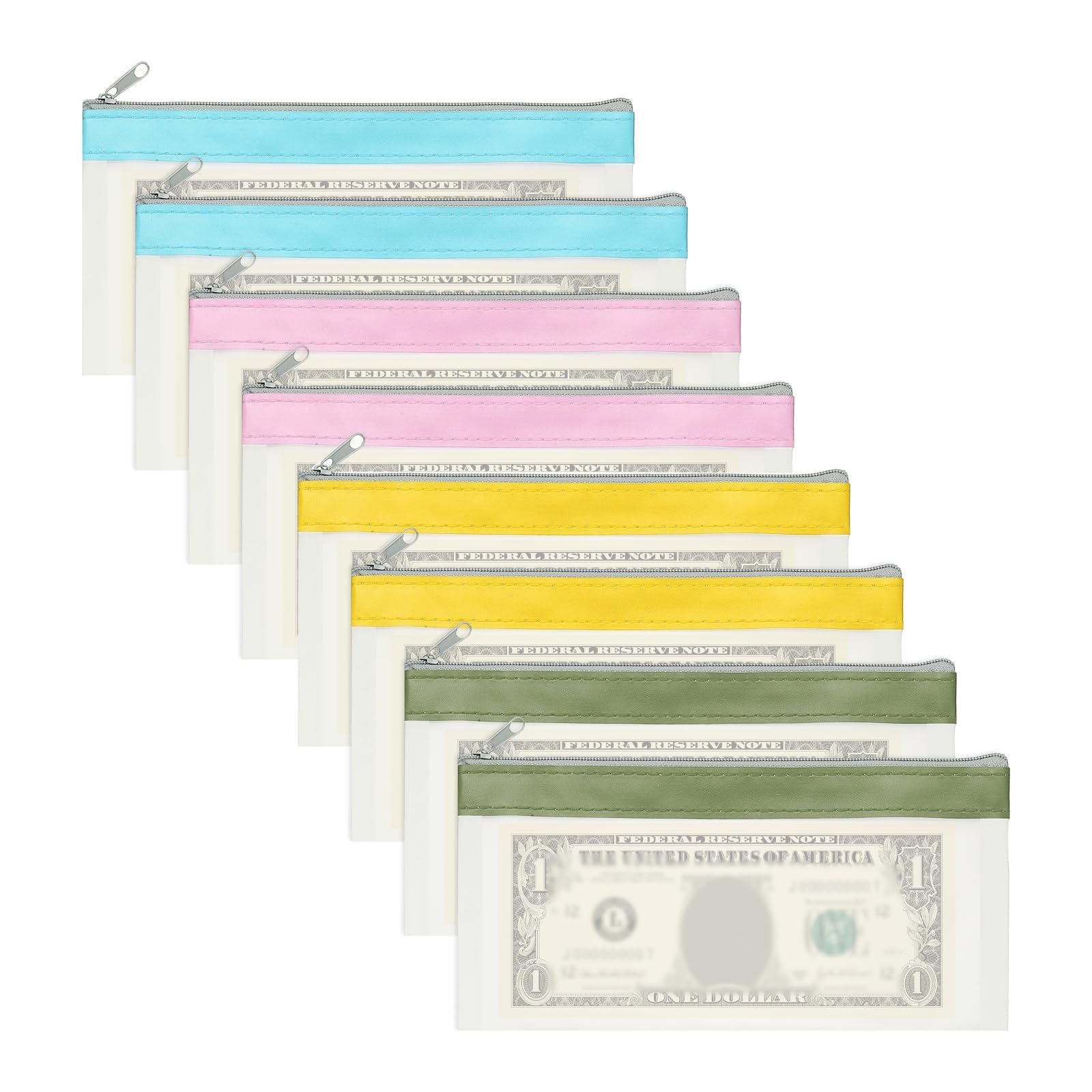 PATIKIL 8.5x4 Inch Money Bags with Zipper, 8Pcs Clear PVC Cash Deposit Bank Pouch Envelopes Check Wallet for Coin Cosmetics Invioce Bill, Blue/Pink/Yellow/Green