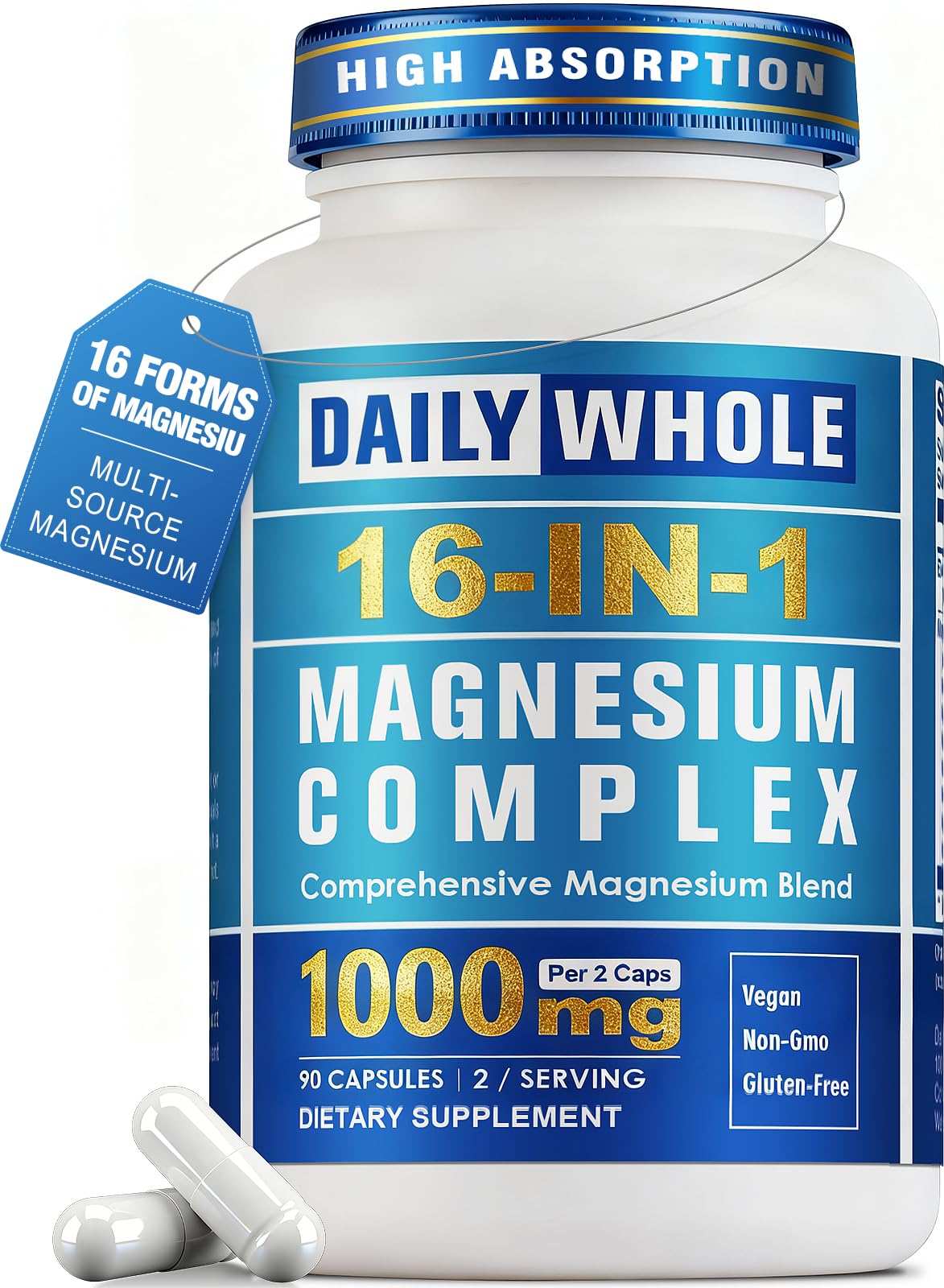 16 in 1 Magnesium Complex for Women & Men, 16 Elemental 1000mg 90 Count (Pack of 1) 16-in-1 Magnesium Complex