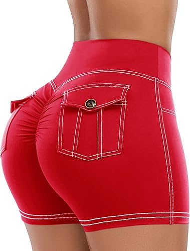 SEASUM Women's 4.5 Inch High Waisted Scrunch Butt Lifting Shorts with Pockets Bo