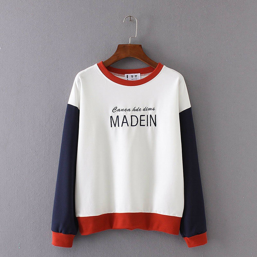 Pull décontracté NSWY avec lettres brodées et manches contrastées - 2