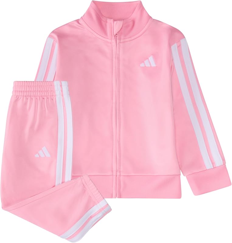 Conjunto de pista de tricot unisex de 2 piezas | Conjunto de pantalón y campera, cintura elástica, bolsillos laterales, ajuste relajado, diseño de 3 rayas, detalle de logo