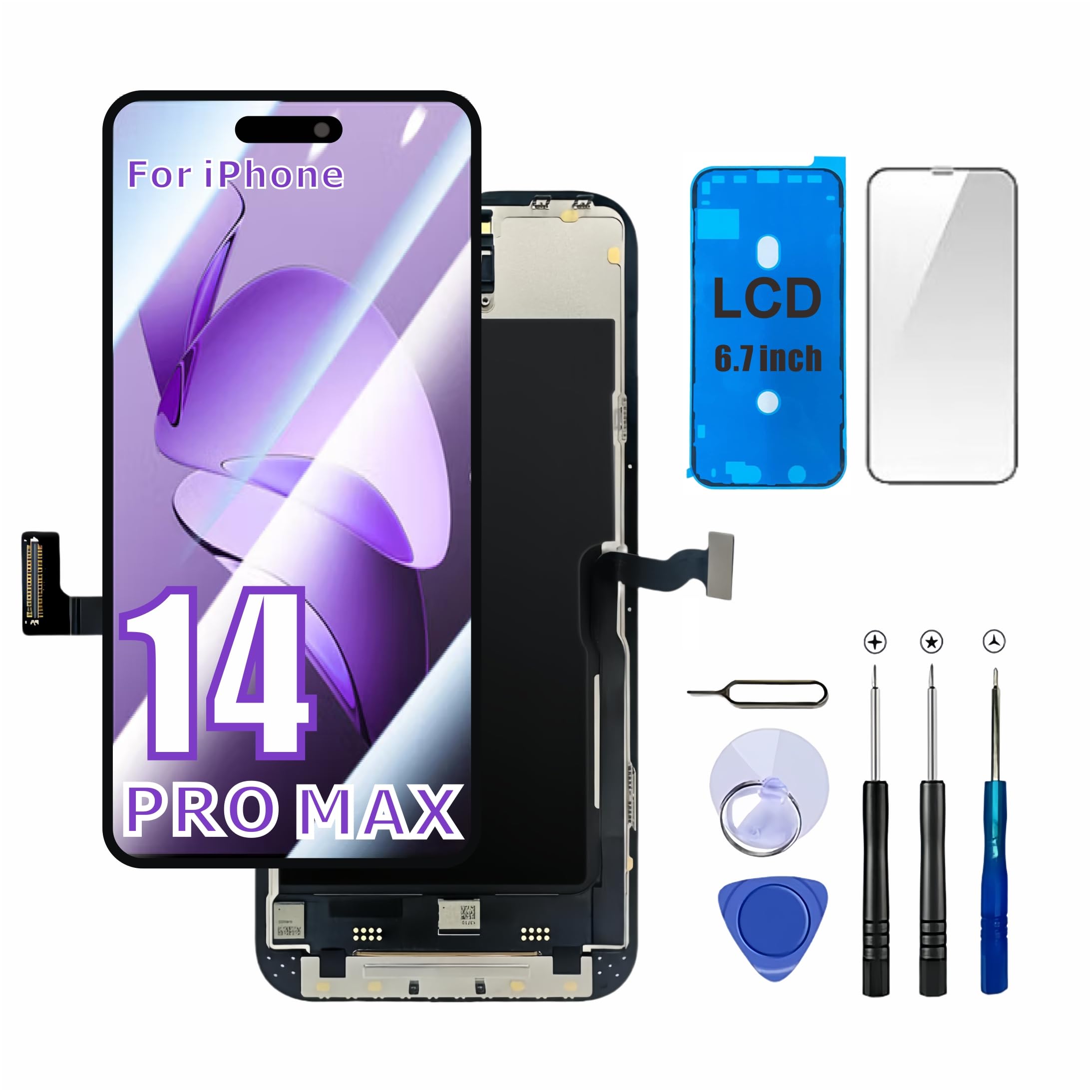 ZTR Schermo di ricambio per iPhone 14 Pro Max da 6,7 pollici, display LCD e digitalizzatore touch, assemblaggio completo con kit di strumenti di riparazione, promozione 120Hz, pellicola protettiva per ZTR Schermo di ricambio per iPhone 14 Pro Max da 6,7 pollici, display LCD e digitalizzatore touch, assemblaggio completo con kit di strumenti di riparazione, promozione 120Hz, pellicola protettiva per