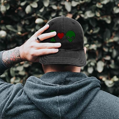 Miniatura 4 de Gorra de béisbol I Love Alien Extraterrestre Bordado Algodón Suave Malla Gorra Snapback Negro Carbón Diseño Sólo, Diseño de carbón negro solamente