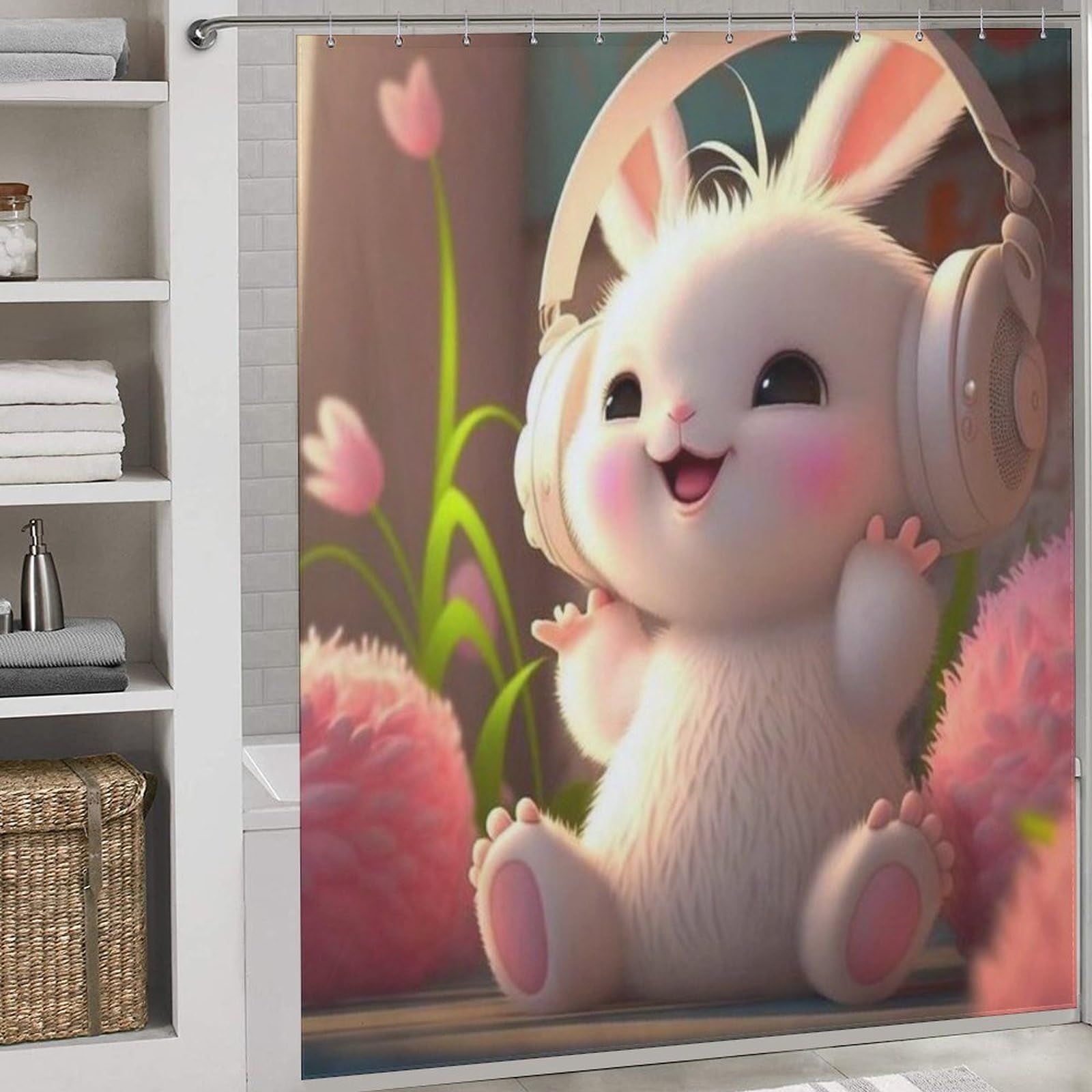 Rideau de douche anti éclaboussures lapin lavable en machine