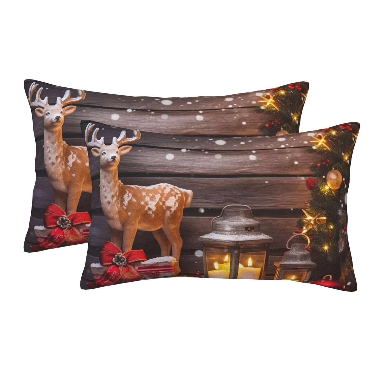2 Pack Standard Size Pillow Cases for Hair and Skin Soft Breathable Pillow Case Covers with Hidden Zipper Merry Christmas Candle Deer Pillowcase 16"x24" Pillow Cover for Sleeping Gift