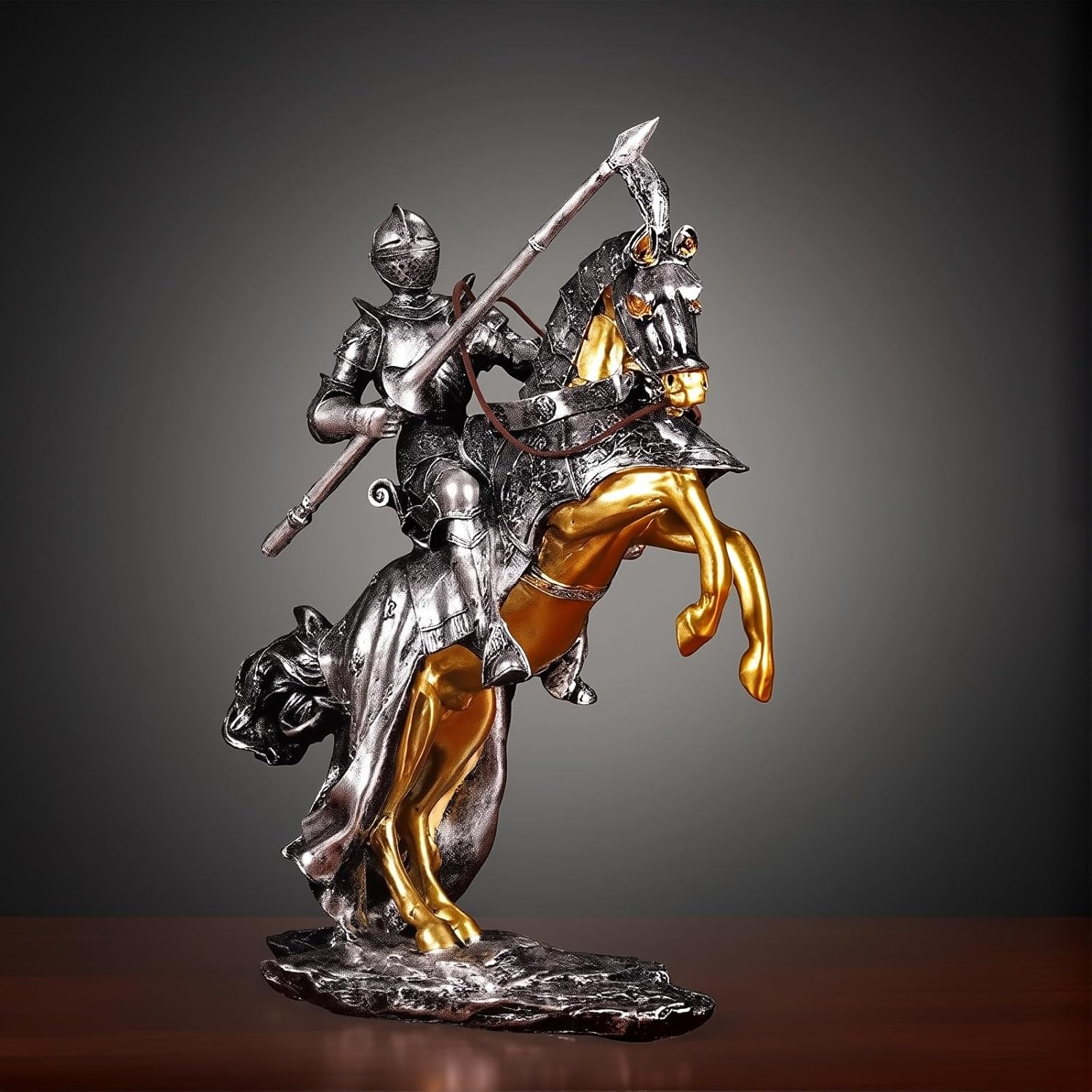 15.8 in Knight on Horse Figurine Medieval Decorative Statue Armor Desktop Accessories Statue Home Decor Tabletop Office Desk Collection Gift (Horse Jump)