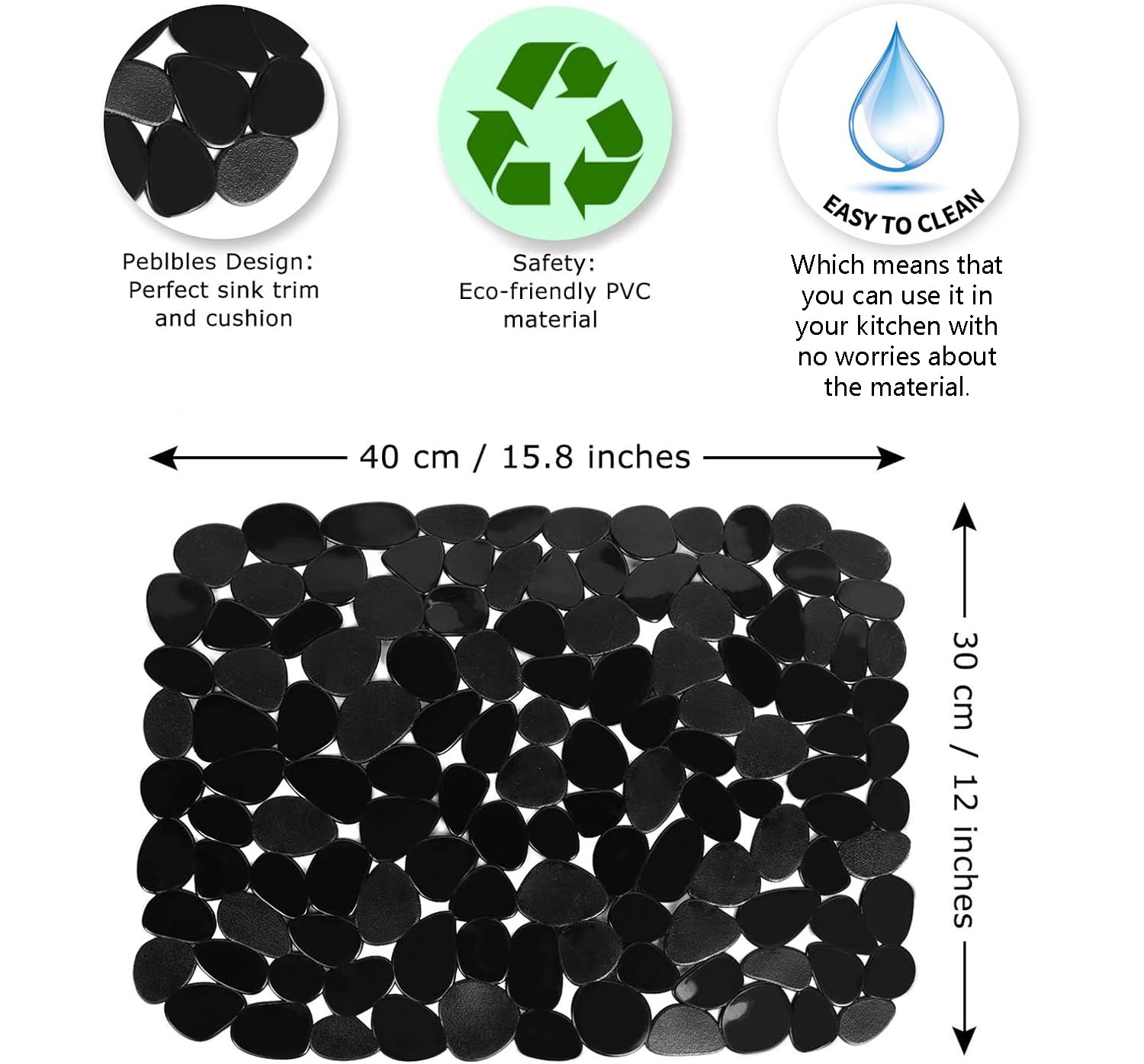 Alfombrillas para fregadero de cocina, 2 alfombrillas protectoras ajustables de PVC negro para fregadero de acero inoxidable o fregadero de porcelana, tapete de secado de platos para baño,
