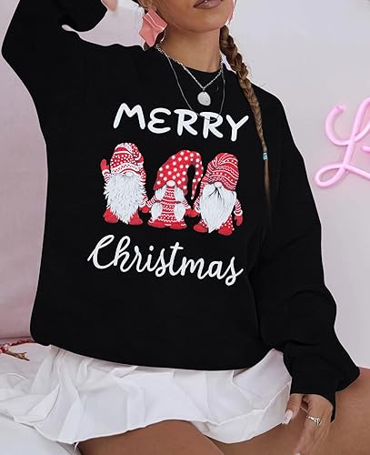 Vista 4 de LOTUCY Sudaderas de Navidad para mujer, gnomos, Papá Noel, sudadera de manga larga