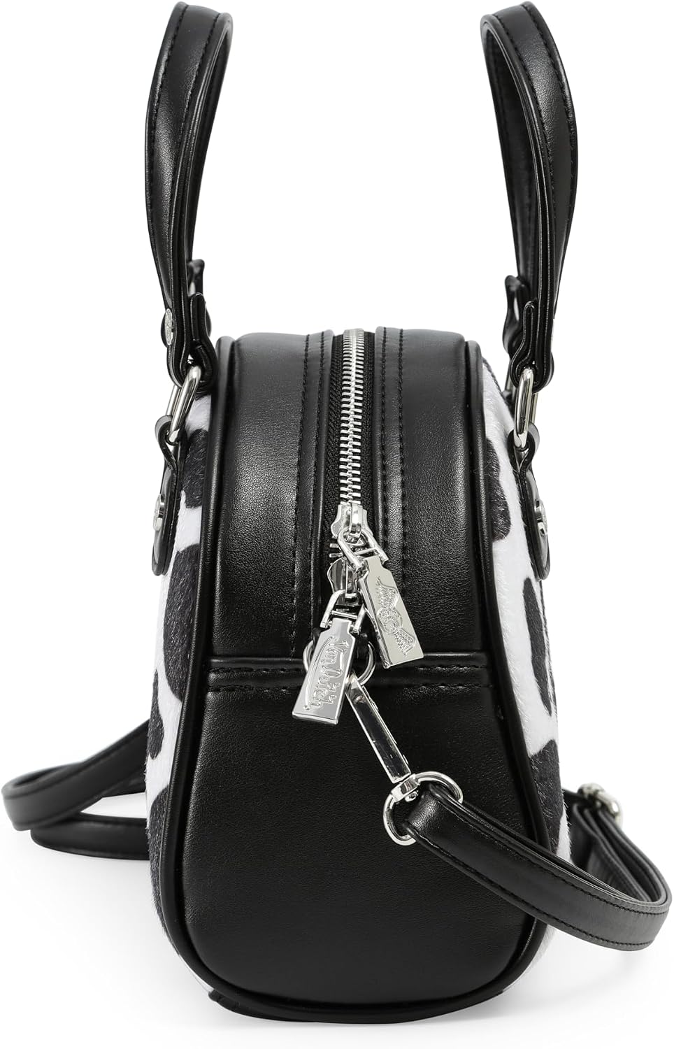 Von Dutch Womens Cow Print Bowling Bag – Stylish Women's Handbag with Adjustable Strap, Spacious Interior, and Vegan Faux Fur