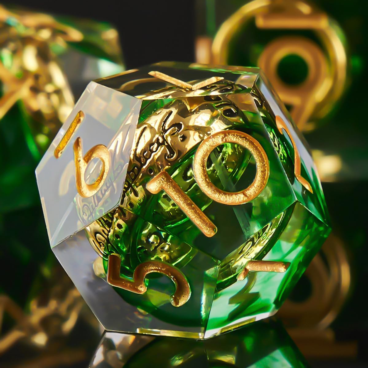 DND Dice Set, The Rings Dice Set for Role Playing Dungeons and Dragons Ttrpg with Gift Box, 7pcs Sharp Edge D&D Dice Handmade Resin Dice RPG Games Dice Set(Green)