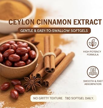 Metabolae Ceylon Cinnamon Extract Capsules with MCT Oil, 300 Softgels, 12:1 High Potency Extract, True Cinnamon Supplements, Non-GMO & Gluten Free, Easy-to-Swallow, Vegan Friendly