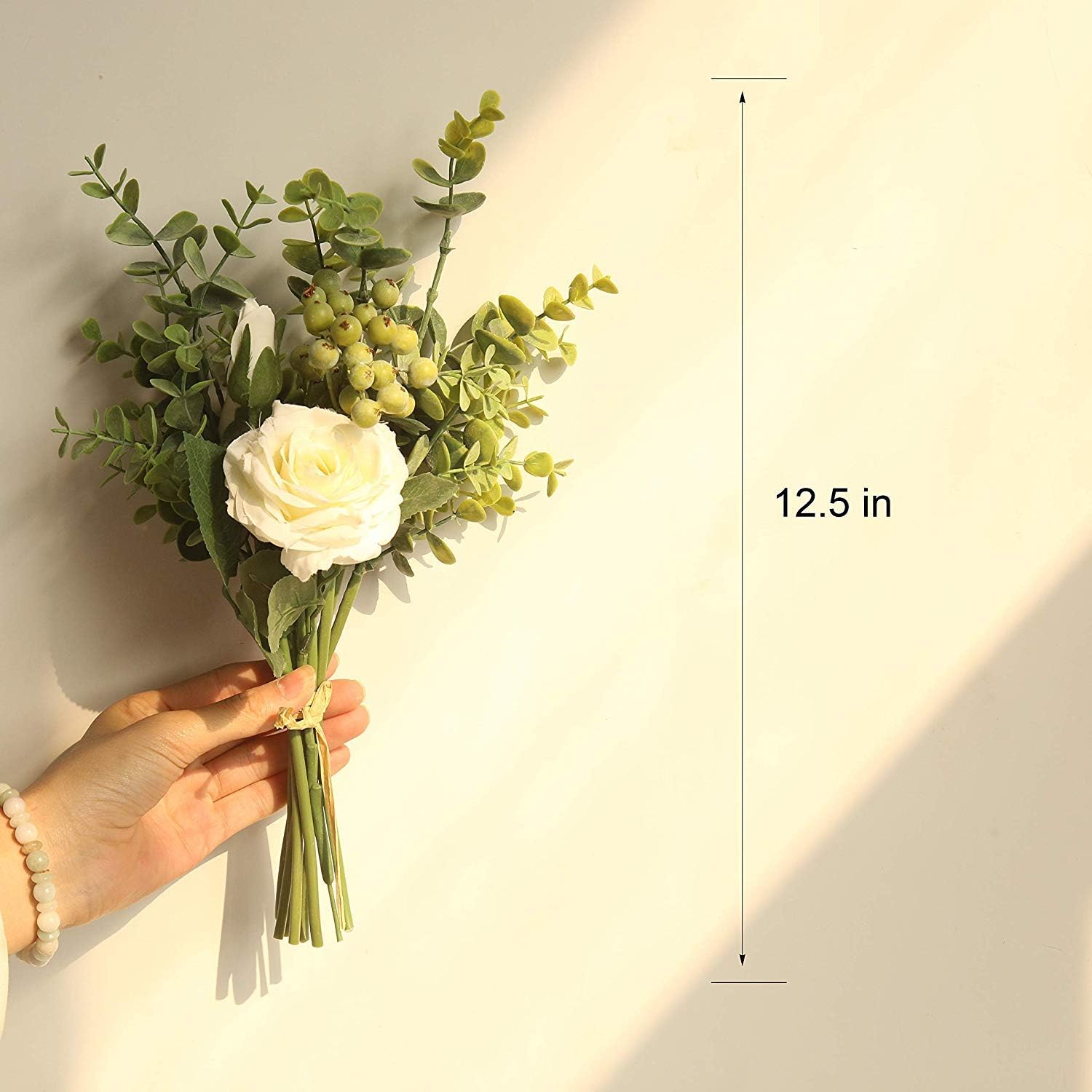 Artificial Rose Flowers with Vase,Fake Silk Pink Peony Bouquet with Glass Jar Home Rope for Wedding Proposal Bride Home Decoration (White-02)