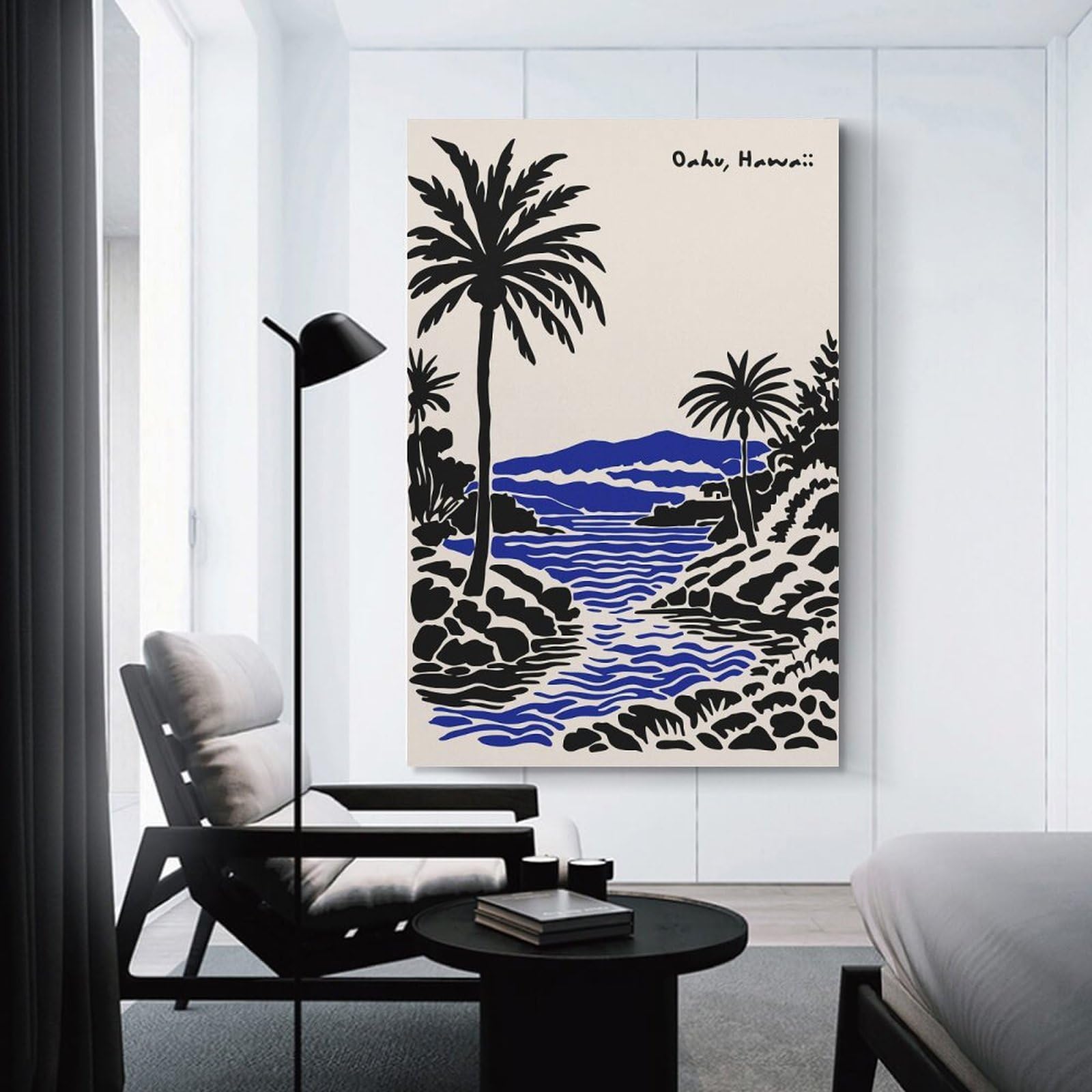 Junmoney Oahu, Hawaii Minimalist Landscape Art Wall Picture Print 20x30inch(50x75cm), for Lounge Decor, Offices Or Entryway Styling, A Flexible Wall Accent for Shared Spaces