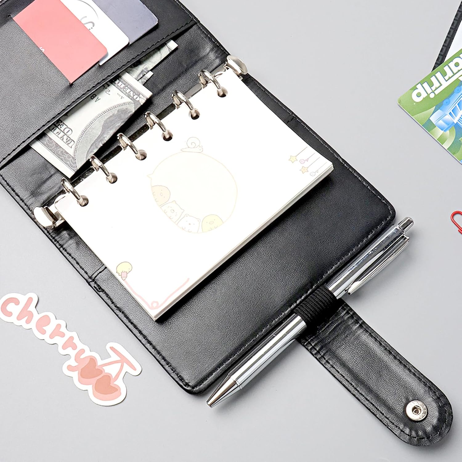 NatSumeBasics Black A7 Binder Wallet Budget Binder Planner Organizer 6 Rings Notebook Folders with Snap Button for Traveller Journal Filler Folder (A7, Black) - Image 7