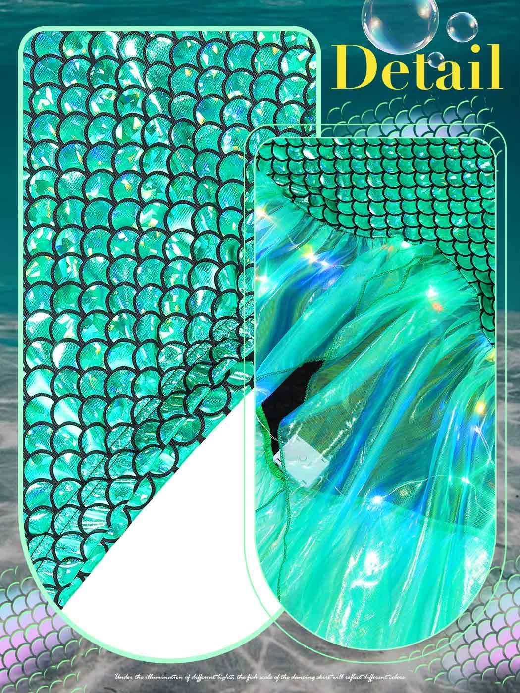 Zoestar Light Up Mermaid Long Skirt LED Beach Fish Scale Skirts Glow Party Club Mermaid Costume for Women