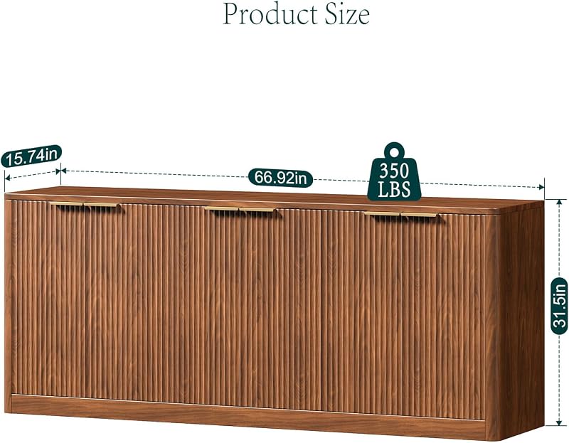 Evermagin 67" Walnut Fluted TV Stand for TVs up to 75" image 2