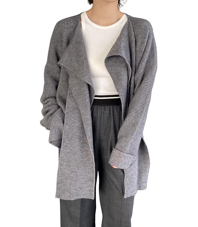 chouyatou Womens Open Front Ribbed Knit Asymmetrical Cardigans Slouchy Cape Cardigan Sweater with Attached Scarf