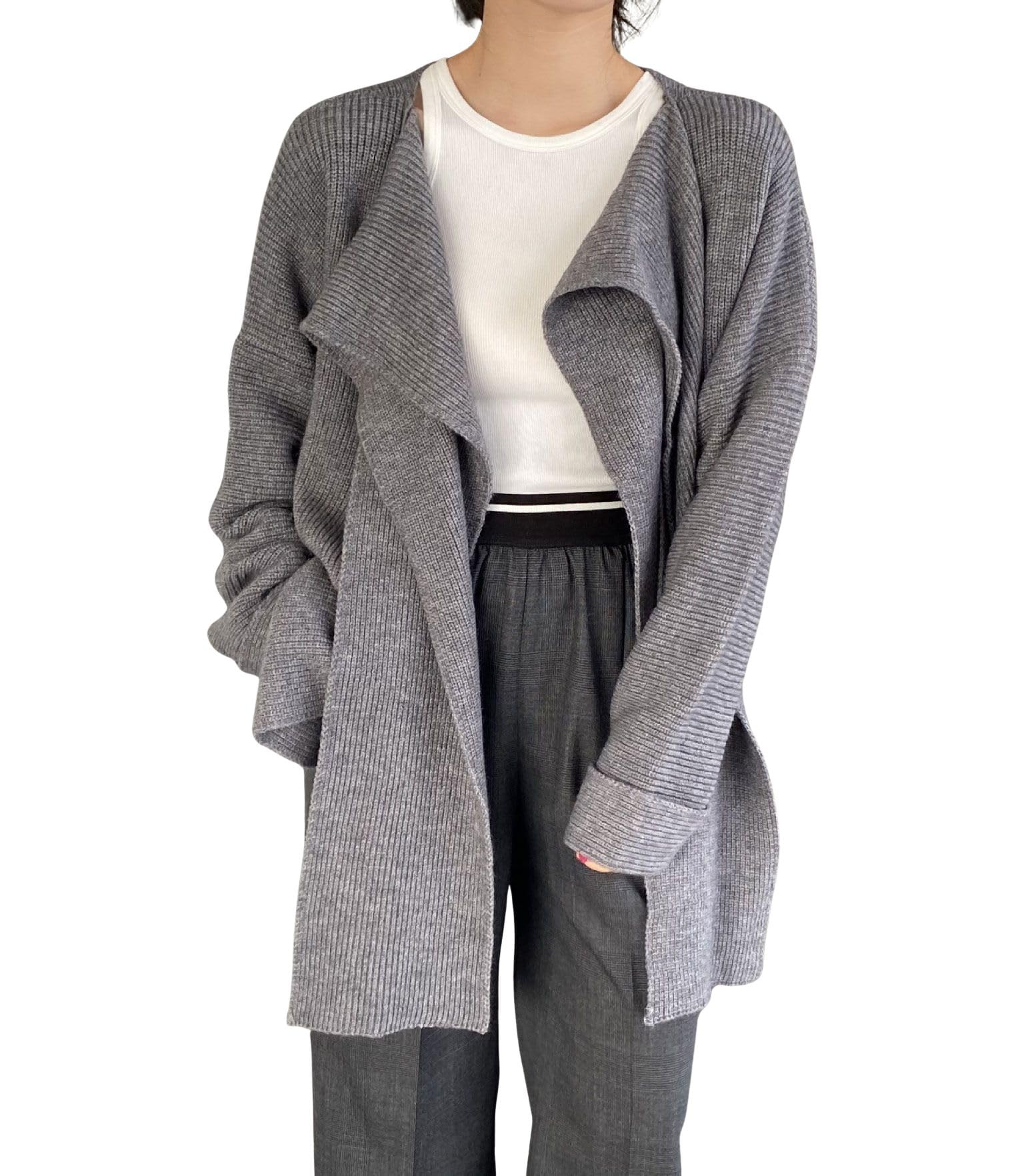 chouyatou Womens Open Front Ribbed Knit Asymmetrical Cardigans Slouchy Cape Cardigan Sweater with Attached Scarf