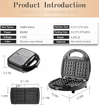 3-in-1 Sandwich,Waffle & Cute Animal Pancake Maker,Multifunctional Breakfast Machine Set with Removable Panel Non-Stick Plates for Grilled Cheese,Tuna Melts,Burgers,Steaks and Snacks,Home,Commercial