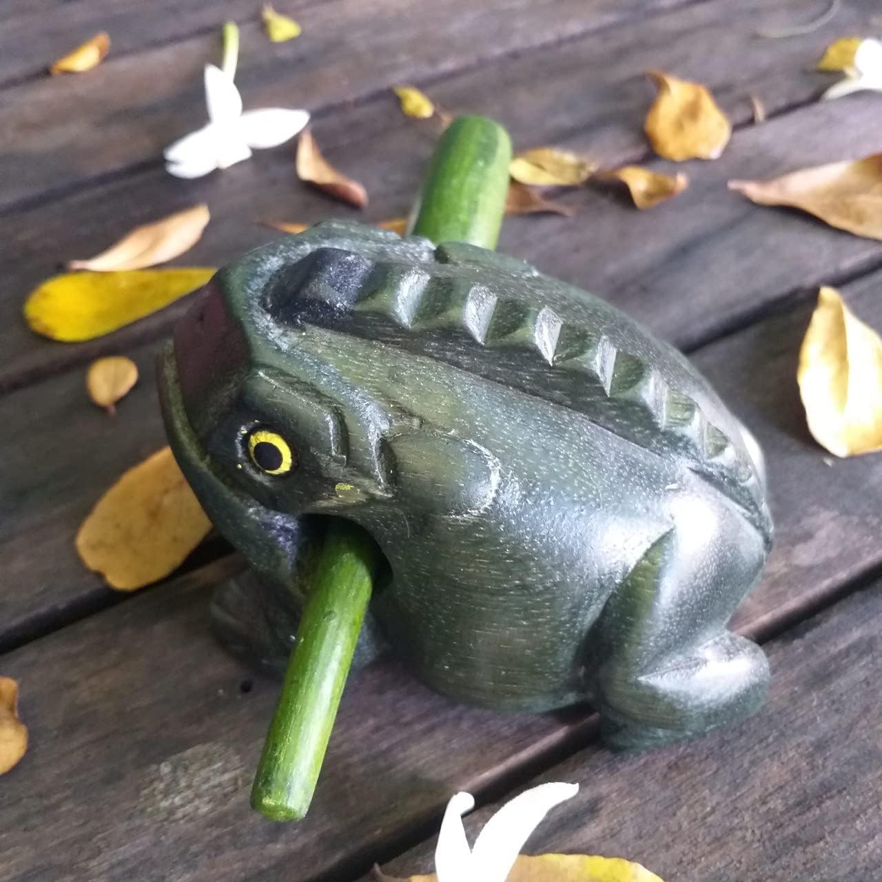 5" Wooden Frog Percussion Instrument Wood Frog Guiro Rasp Tone Block Thailand Handcraft Musical Lucky Frog Home Office Decoration Nice Gift (Green)