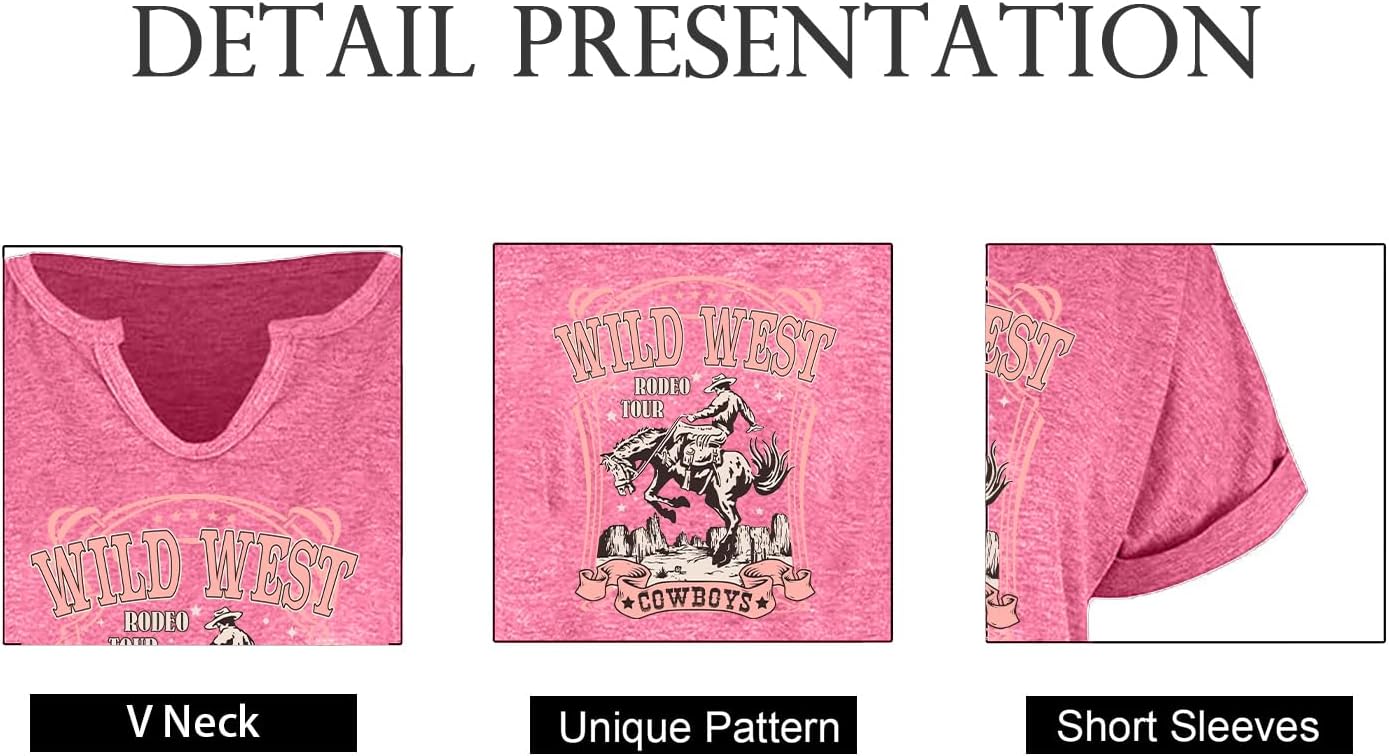 Cowboy Shirts for Women V Neck Vintage Rodeo T Shirt Western Fashion Graphic Short Sleeve Tee Tops - Image 4