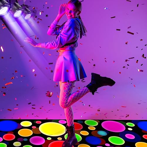 Miniatura 5 de Haull Pista de baile de neón iluminada de 118 x 39 pulgadas, decoración de fiesta de neón, alfombra de luz negra que brilla en la oscuridad,