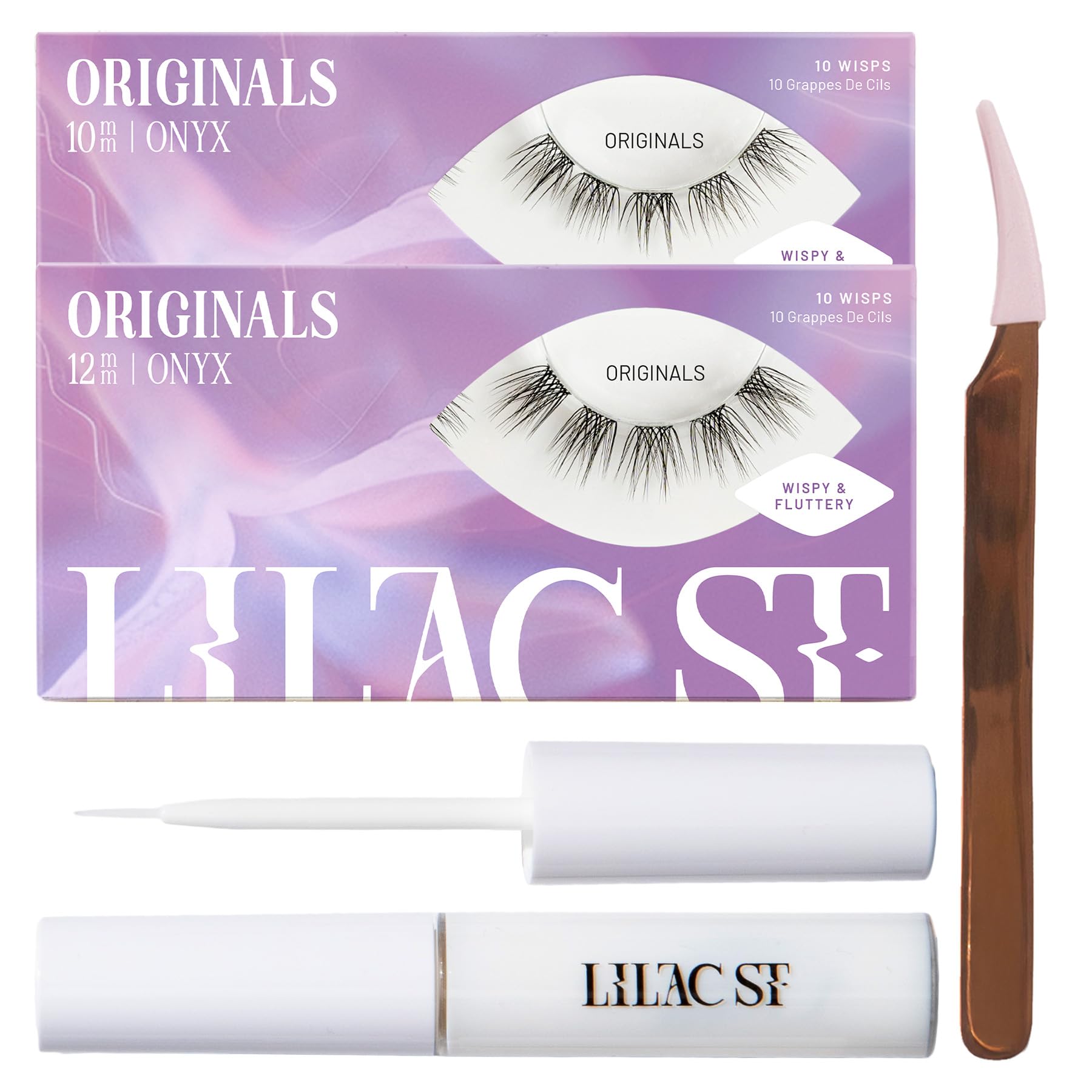 Lilac St - Originals Starter Kit - Includes Natural Faux Eyelash Clusters (10mm & 12mm), Clear Lash Glue, & Lash Applicator - Lightweight & Lifelike - Lasts 10 Days - Cruelty Free, Vegan - 20 Lashes