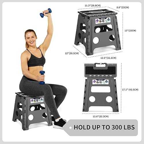 Miniatura 2 de Delxo Taburete plegable de 13 pulgadas de altura, taburete plegable resistente para adultos y niños, taburete pequeño plegable para cocina, 1 gris