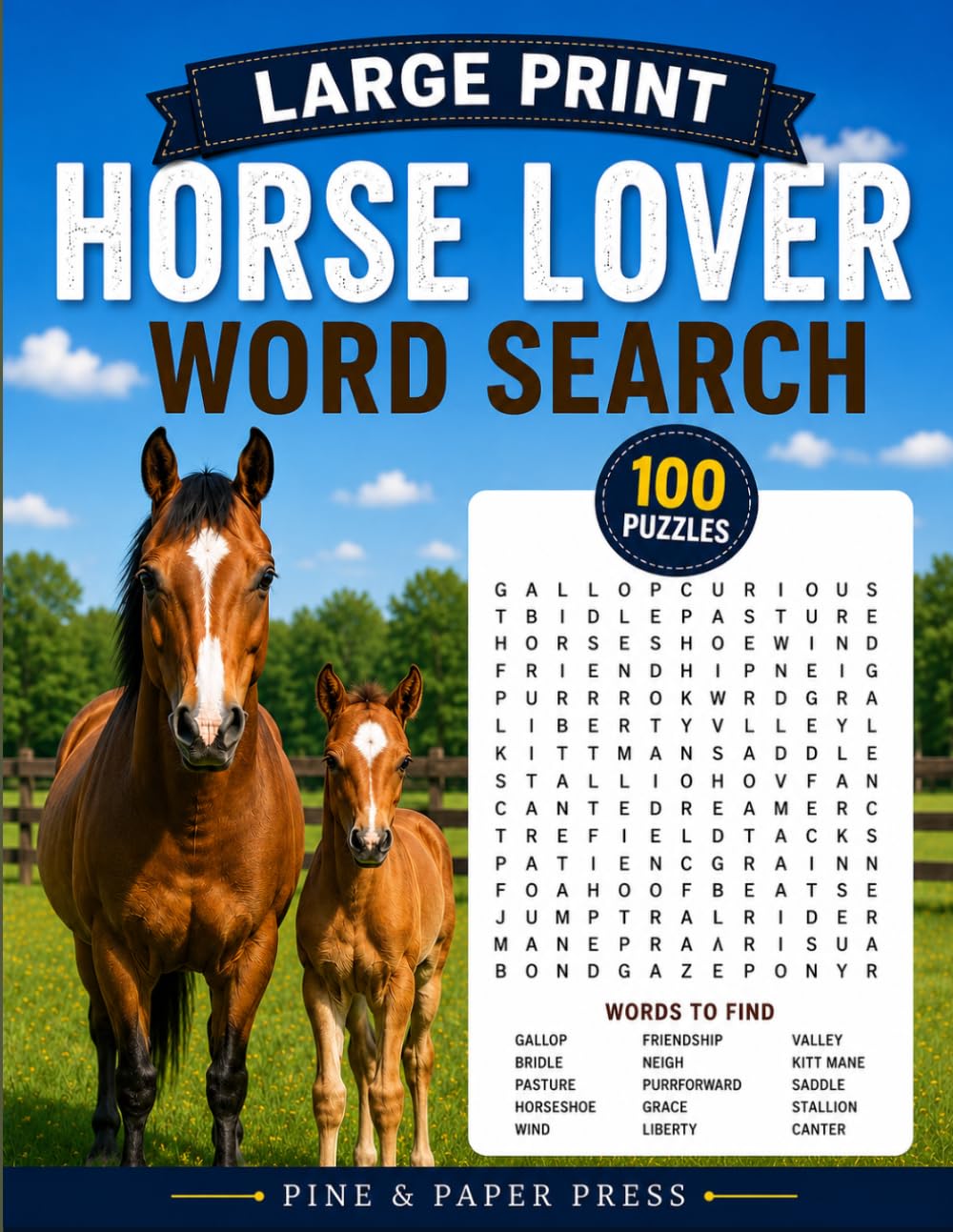 Horse Lover Large Print Word Search: 100 Fun Puzzles for Horse Lovers