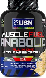 USN Muscle Fuel Anabolic Vanilla All-in-one Protein Powder Shake (2kg): Workout-Boosting, Anabolic Protein Powder for Muscle Gain - New Improved Formula