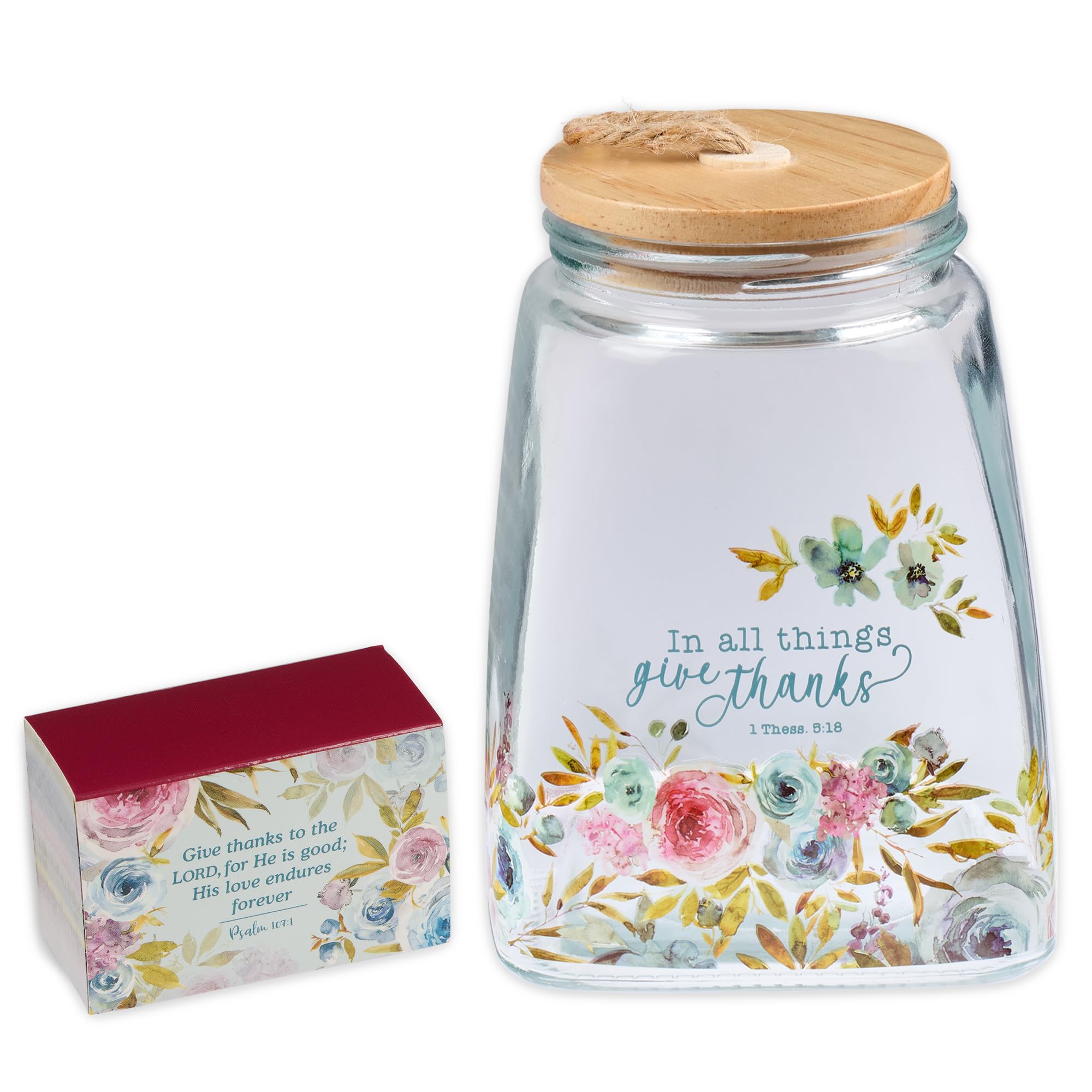 Christian Art Gifts Keepsake Count Your Blessings Glass Gratitude Jar Set with Bible Verse Note Cards: In All Things Give Thanks- 1 Thessalonians 5:16