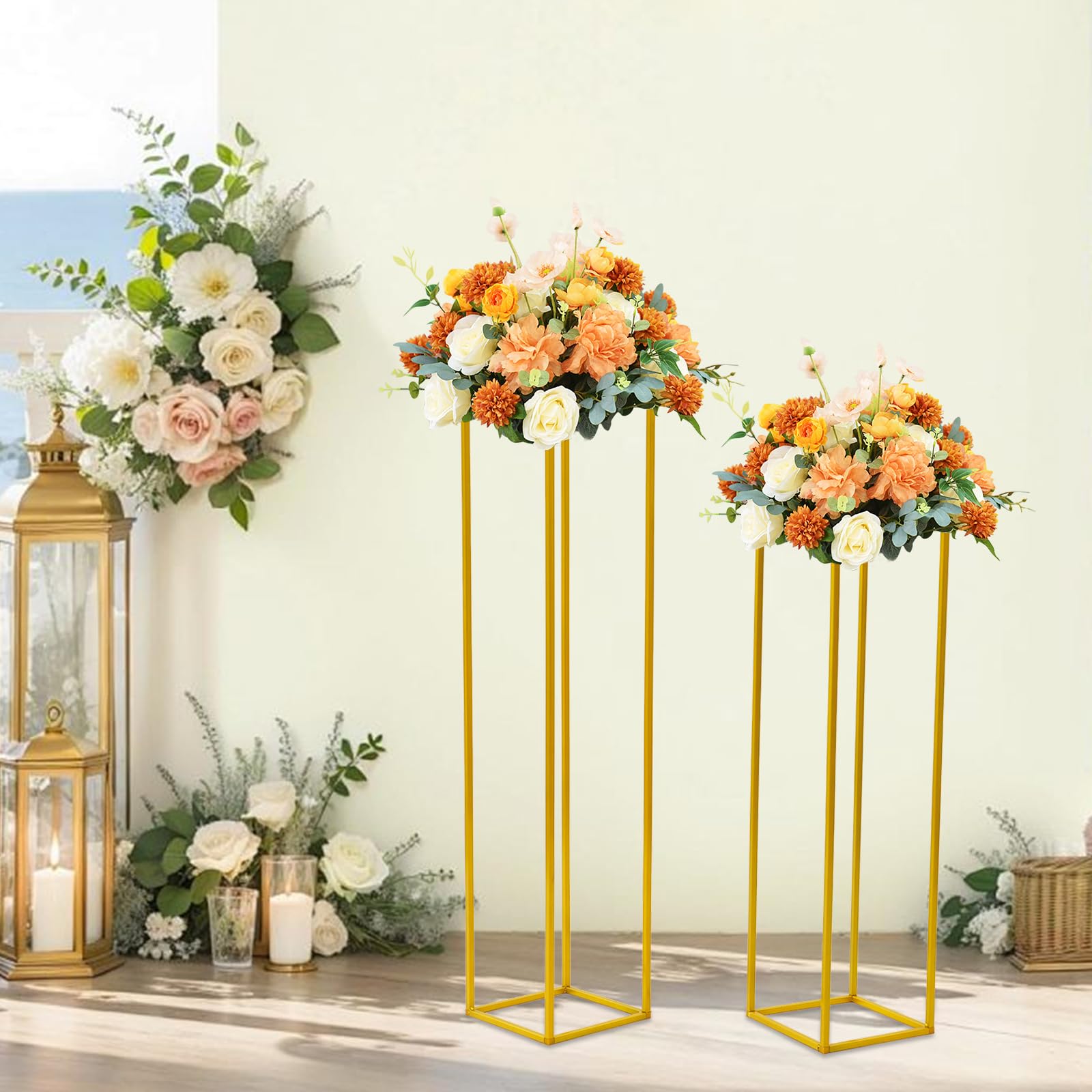 Decorazioni per matrimoni, centrotavola dorata, 2 pezzi, 80 e 100 cm, vaso oro per matrimoni, centrotavola in metallo, per decorare la tavola, feste, matrimoni, soggiorno, decorazione