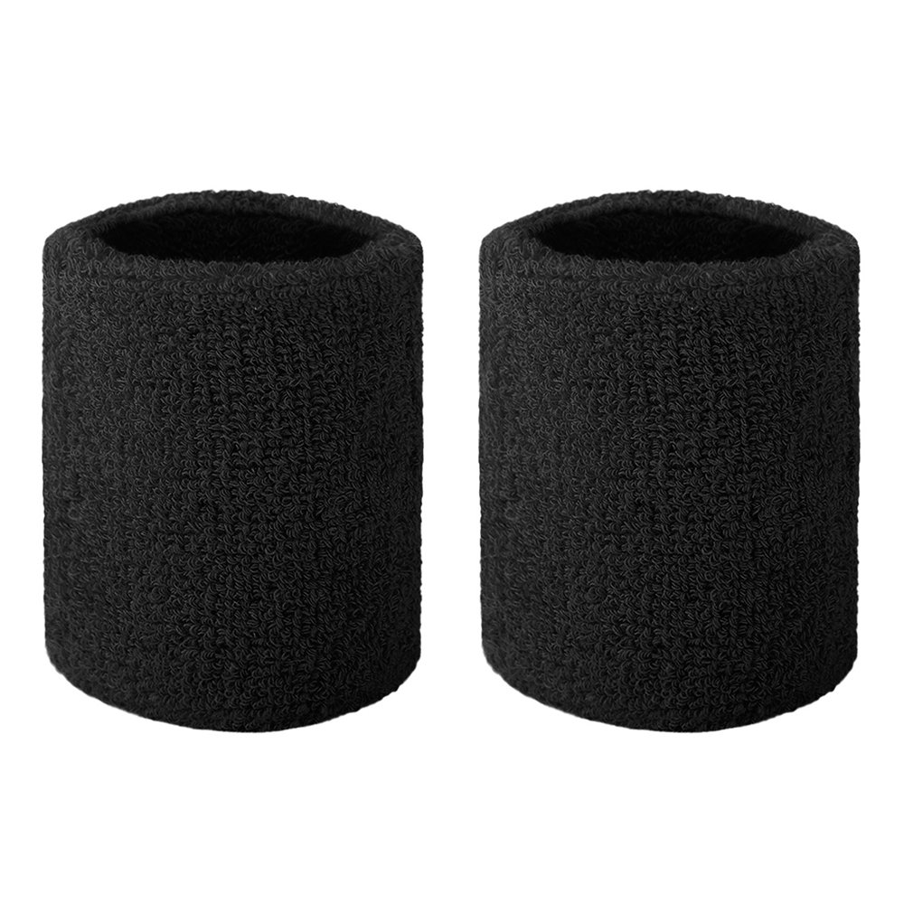 GOGO Athletic Wrist Sweatbands Pair Terry Cloth Wristband for Running Basketball Tennis-Black