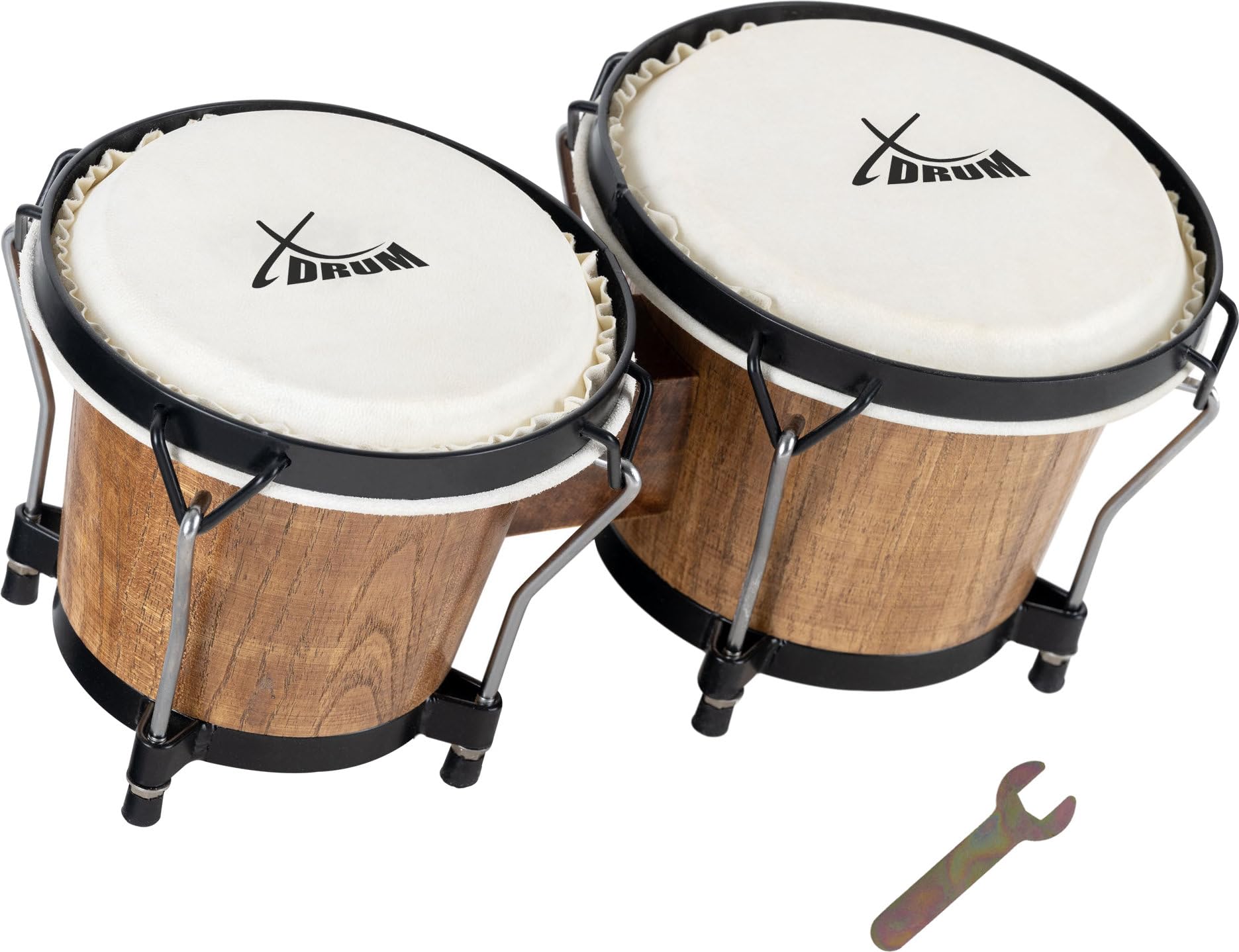 XDrum PERC Bongos Club Burdeos - 2 tambores de 6" y 7" - Bongos con parches naturales afinables y llave de afinación - Tambores de madera Tobacco