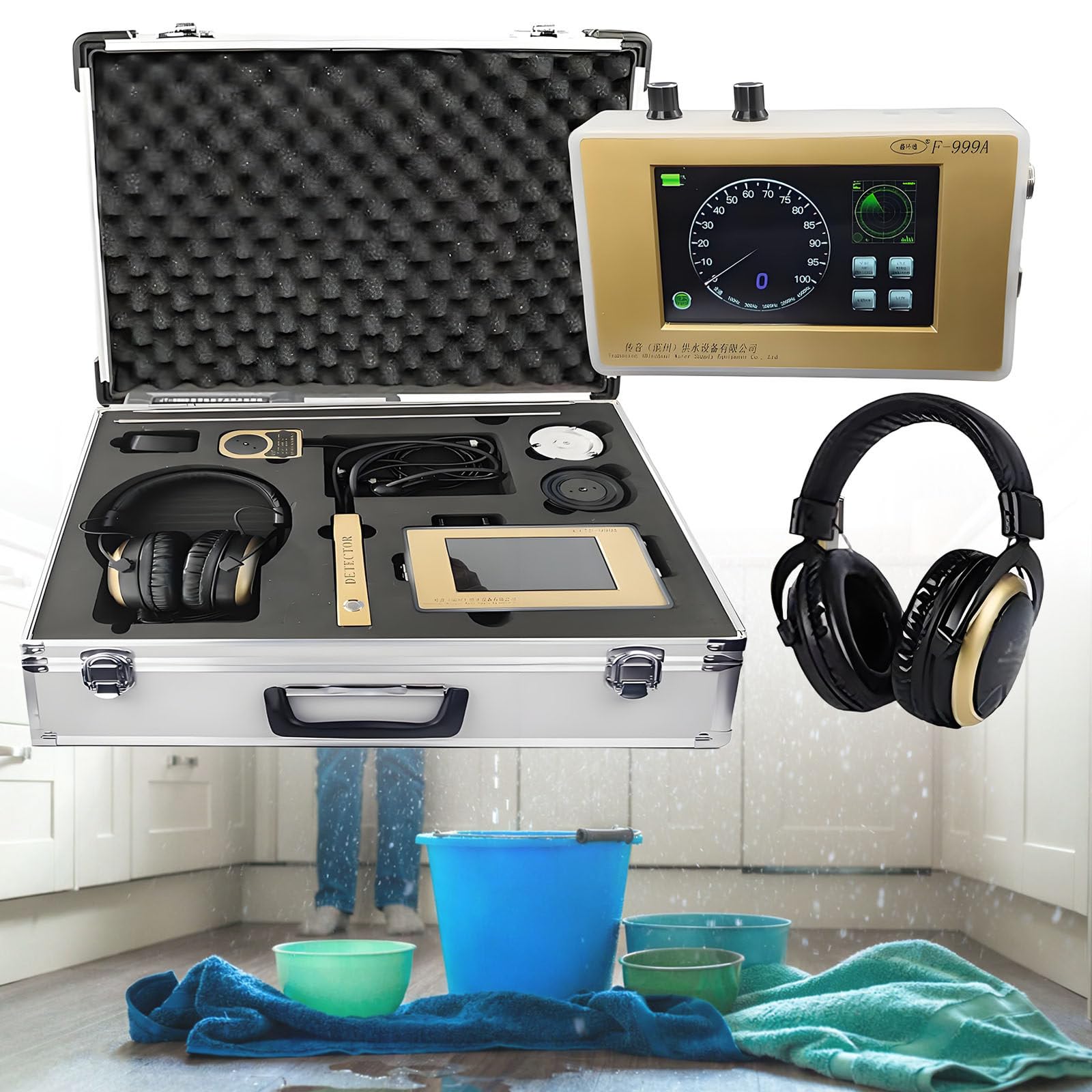 Detector de fugas de agua subterráneo, detección profunda de hasta 4 m, frecuencia ajustable, batería de larga duración, ideal para fontanería, municipal y uso en construcción