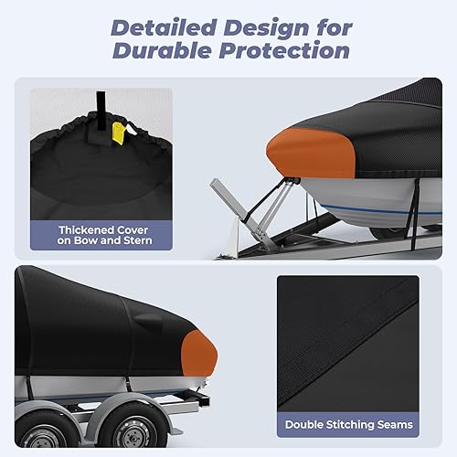 Miniatura 8 de RVMasking Funda para lancha reforzada 1200D media con bolsa de almacenamiento, impermeable, de grado marino, para lanchas bajas, casco en V,
