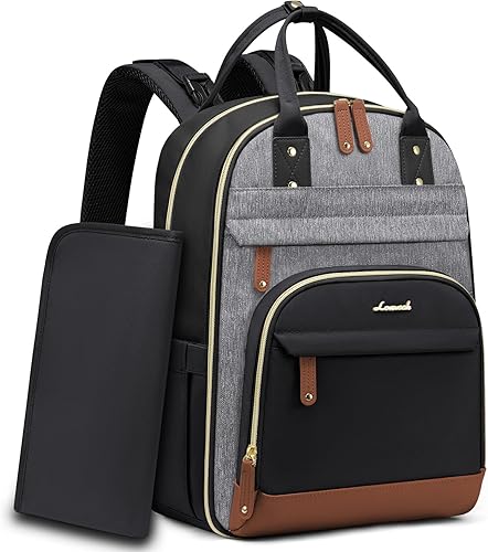LOVEVOOK mochila de pañales de gran capacidad, Negro-gris-marrón, Moderno